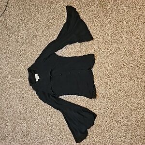 Sheer black bell sleeve button down